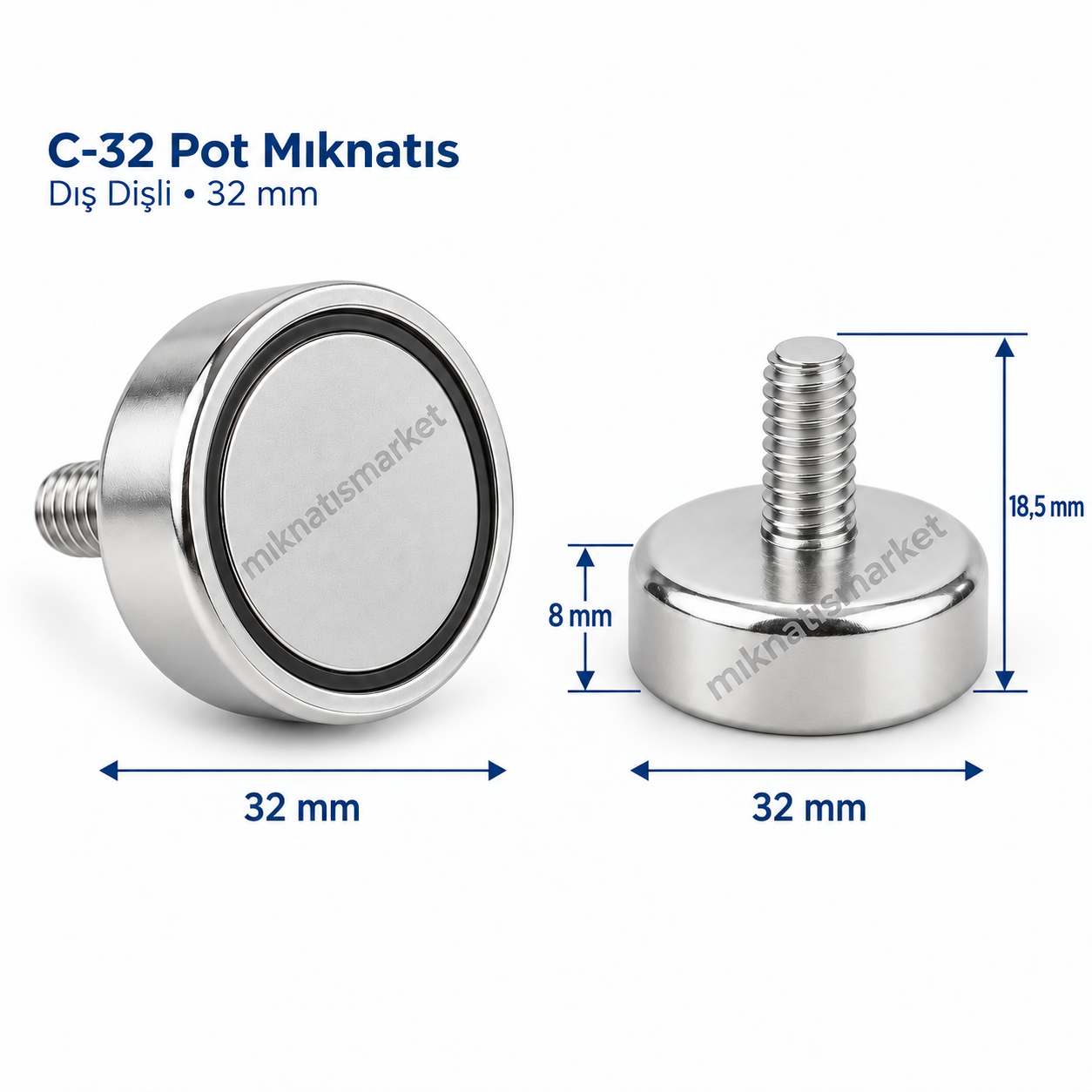 Pot 32 mm Erkek Neodyum Mıknatıs