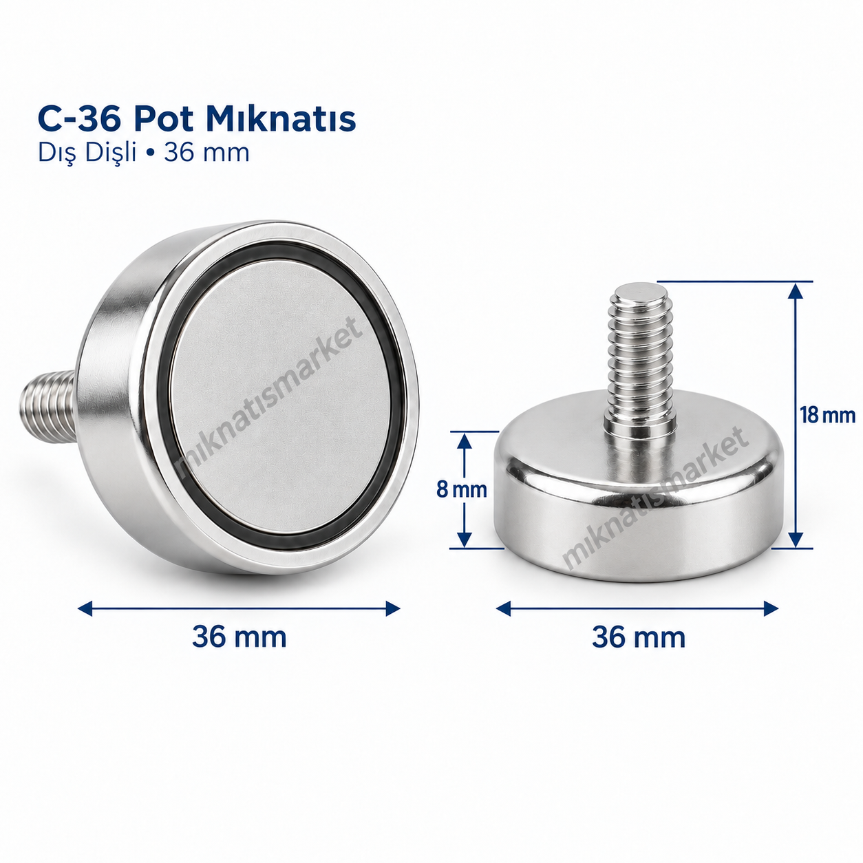 Pot 36 mm Erkek Neodyum Mıknatıs