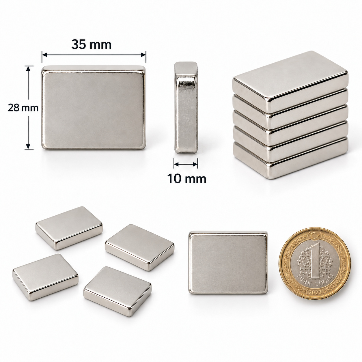 35x28x10 mm Dikdörtgen Nedoyum Mıknatıs