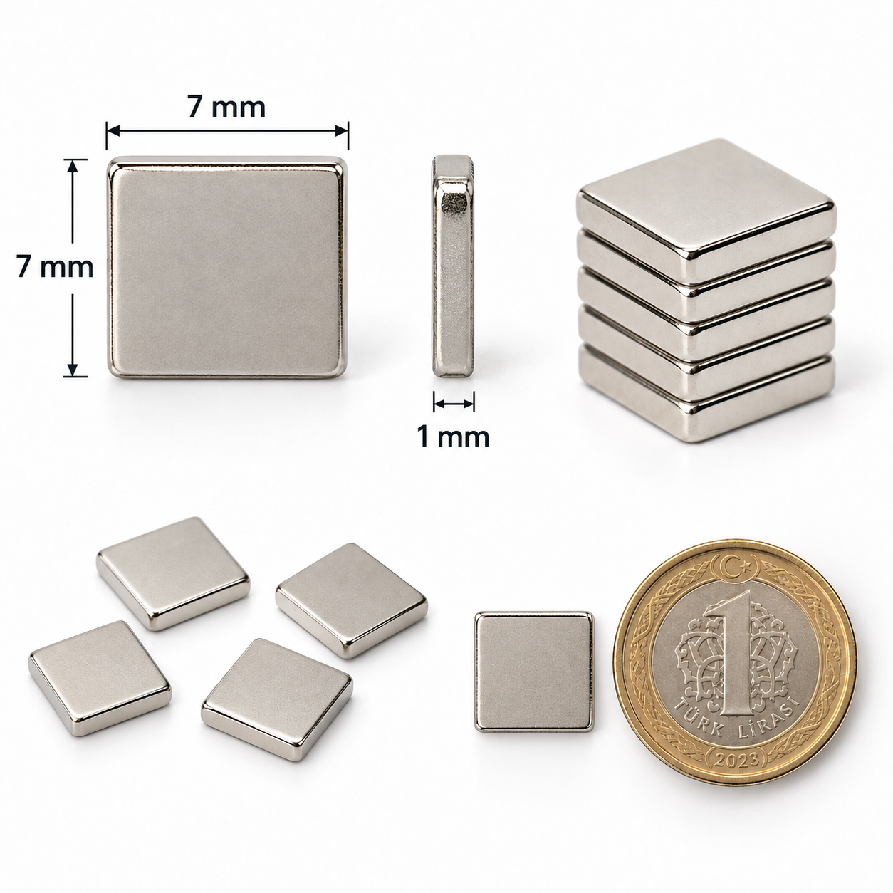 7x7x1 mm  Kare Nedoyum Mıknatıs