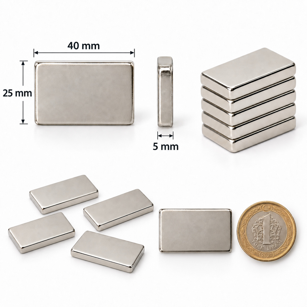 40x25x5 mm Dikdörtgen Nedoyum Mıknatıs