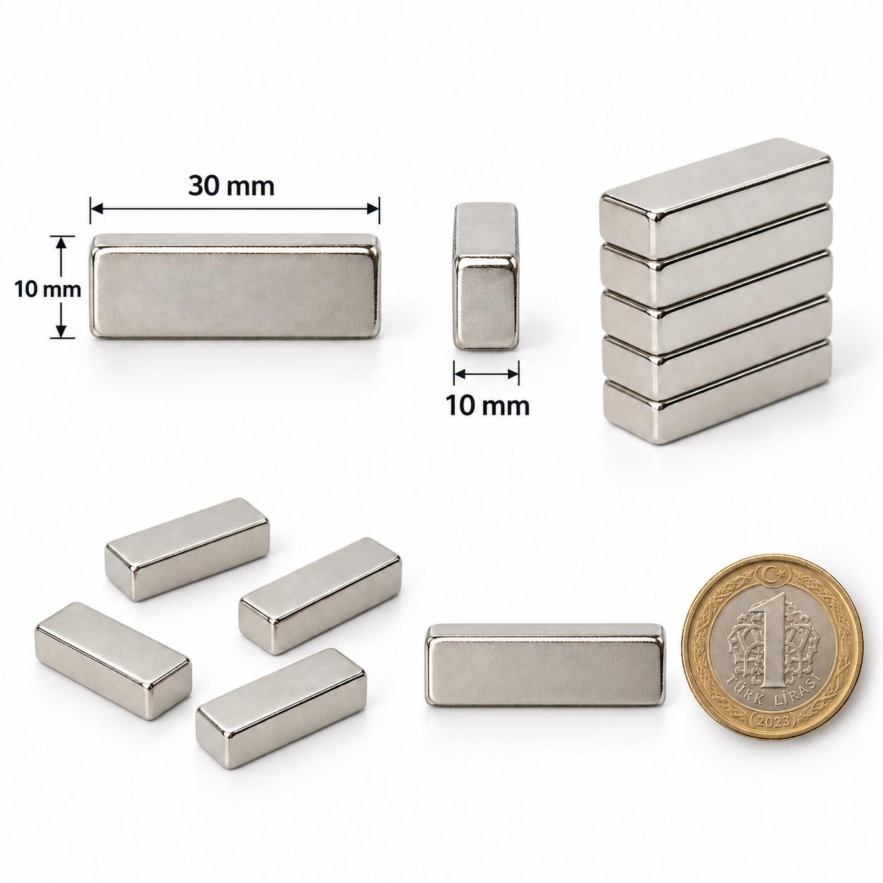 30x10x10 mm Dikdörtgen Nedoyum Mıknatıs