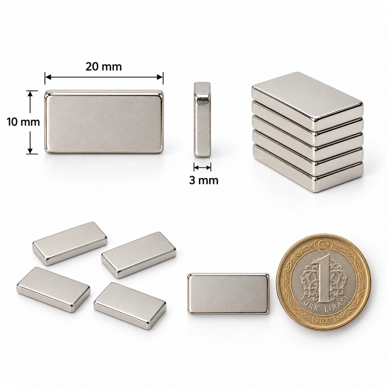 20x10x3 mm Dikdörtgen Nedoyum Mıknatıs