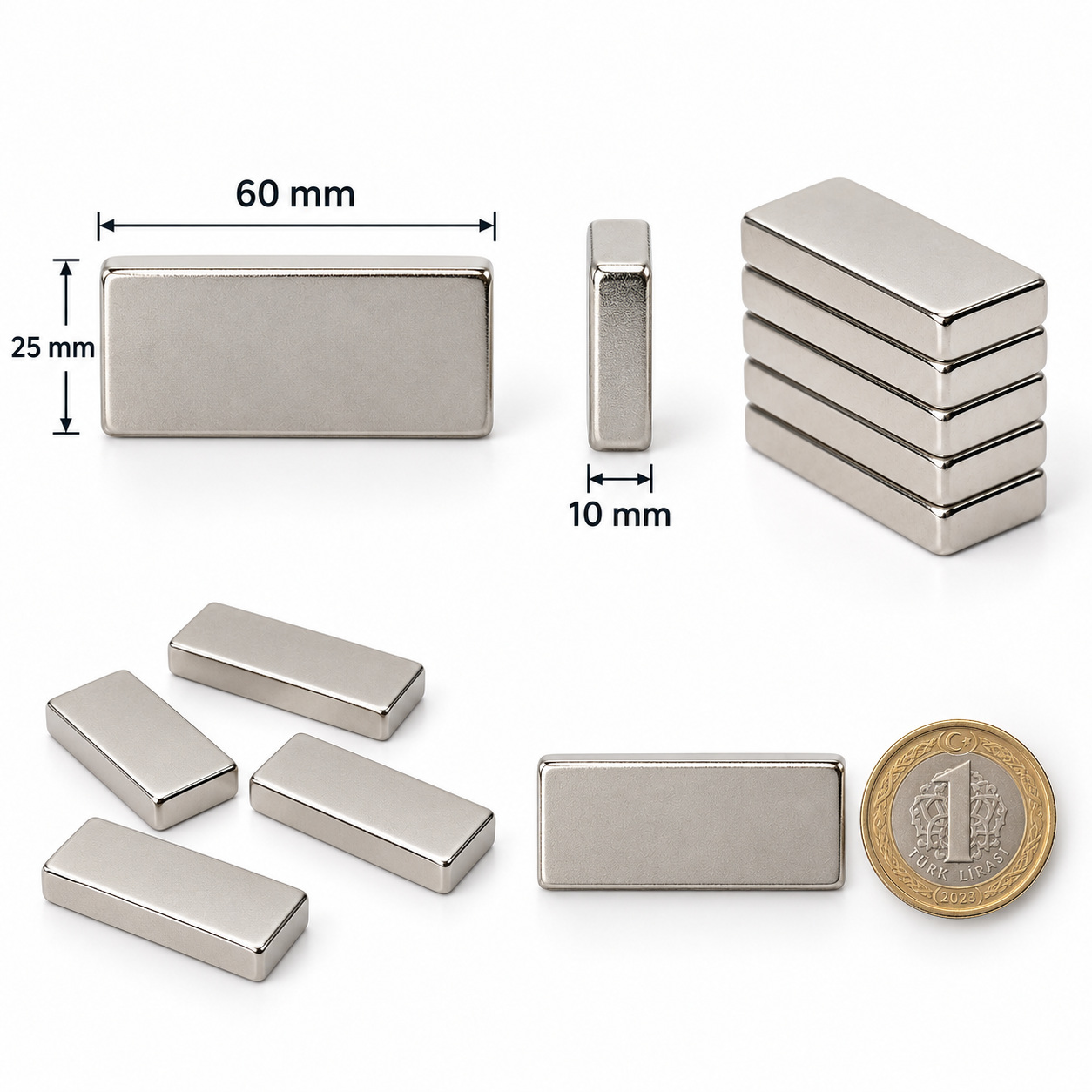 60x25x10 mm Dikdörtgen Nedoyum Mıknatıs
