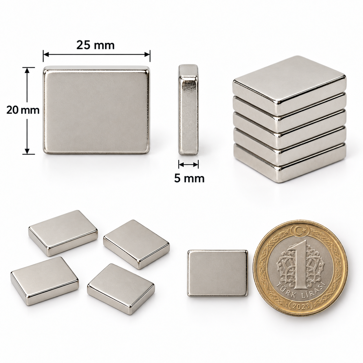 25x20x5 mm Dikdörtgen Nedoyum Mıknatıs