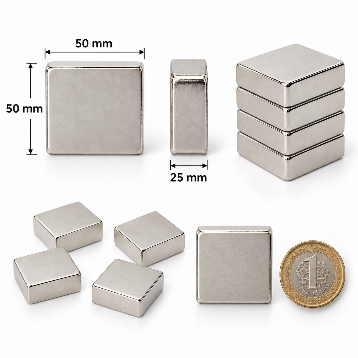 50x50x25 mm Dikdörtgen Nedoyum Mıknatıs