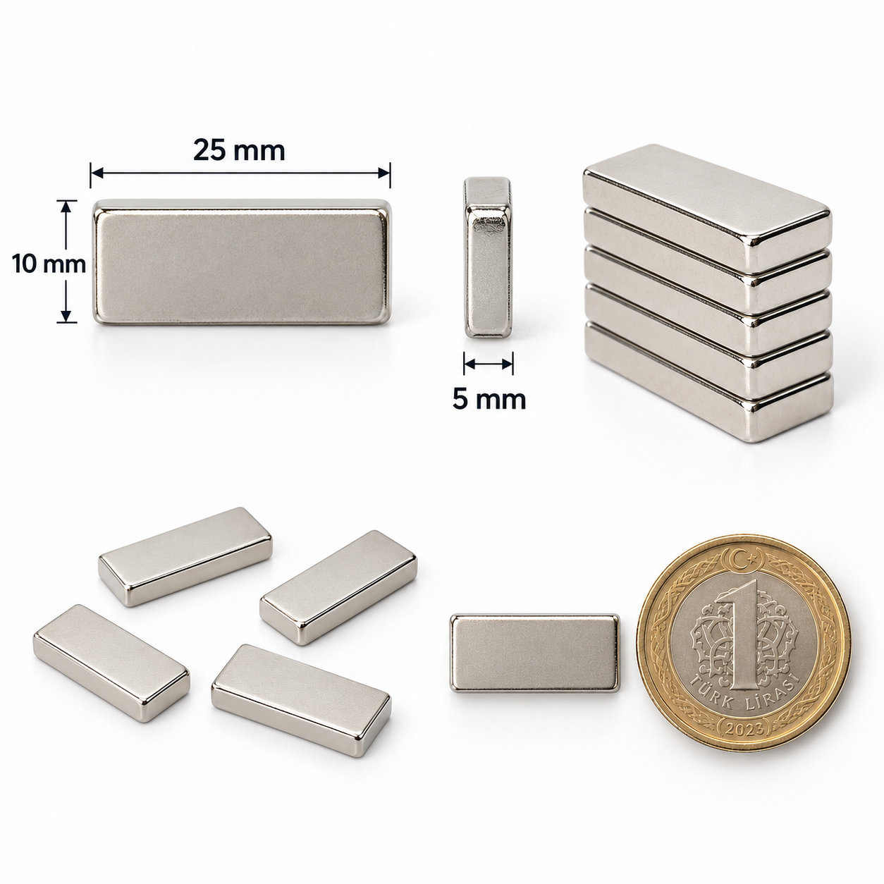 25x10x5 mm Dikdörtgen Nedoyum Mıknatıs
