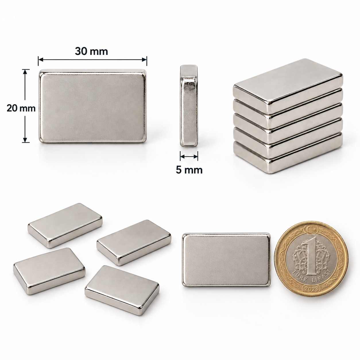 30x20x5 mm Dikdörtgen Nedoyum Mıknatıs