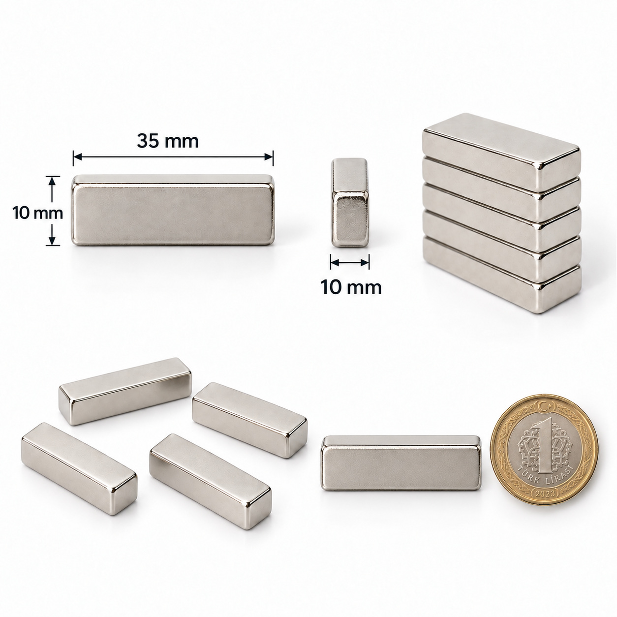 35x10x10 mm Dikdörtgen Nedoyum Mıknatıs