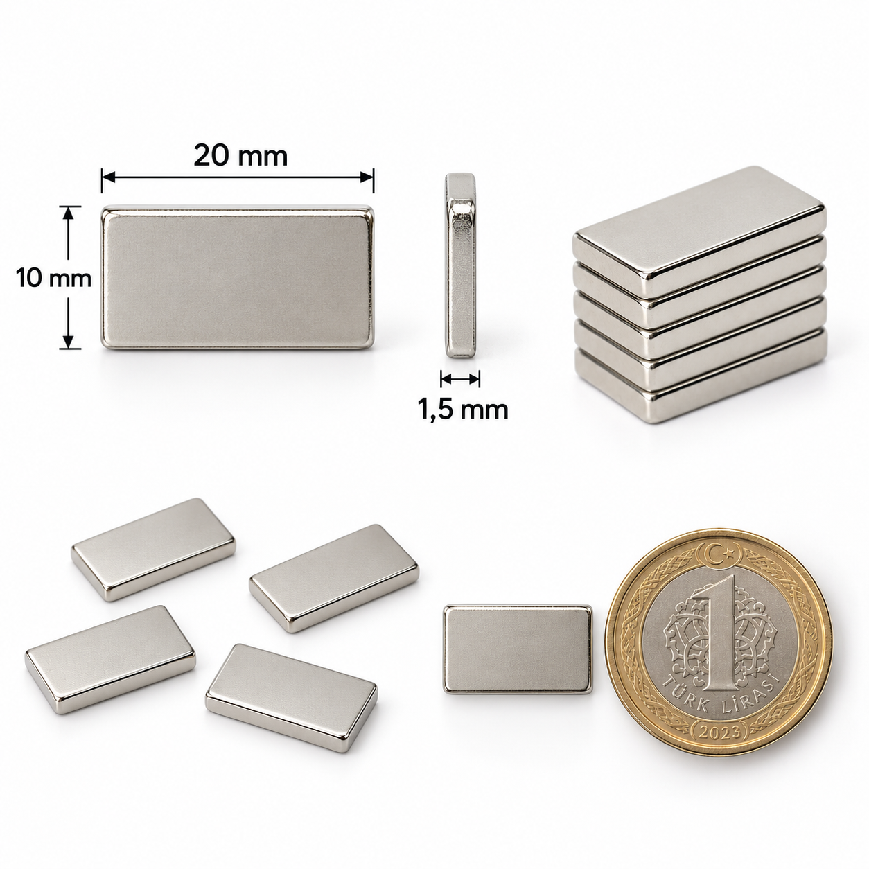 20x10x1,5 mm Dikdörtgen Nedoyum Mıknatıs