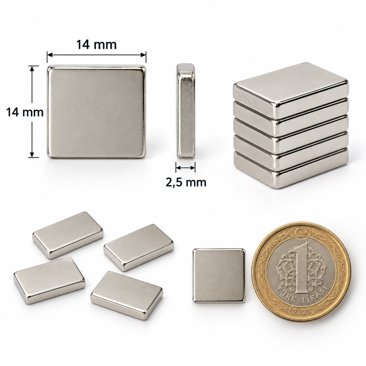 14x14x2,5mm Dikdörtgen Nedoyum Mıknatıs