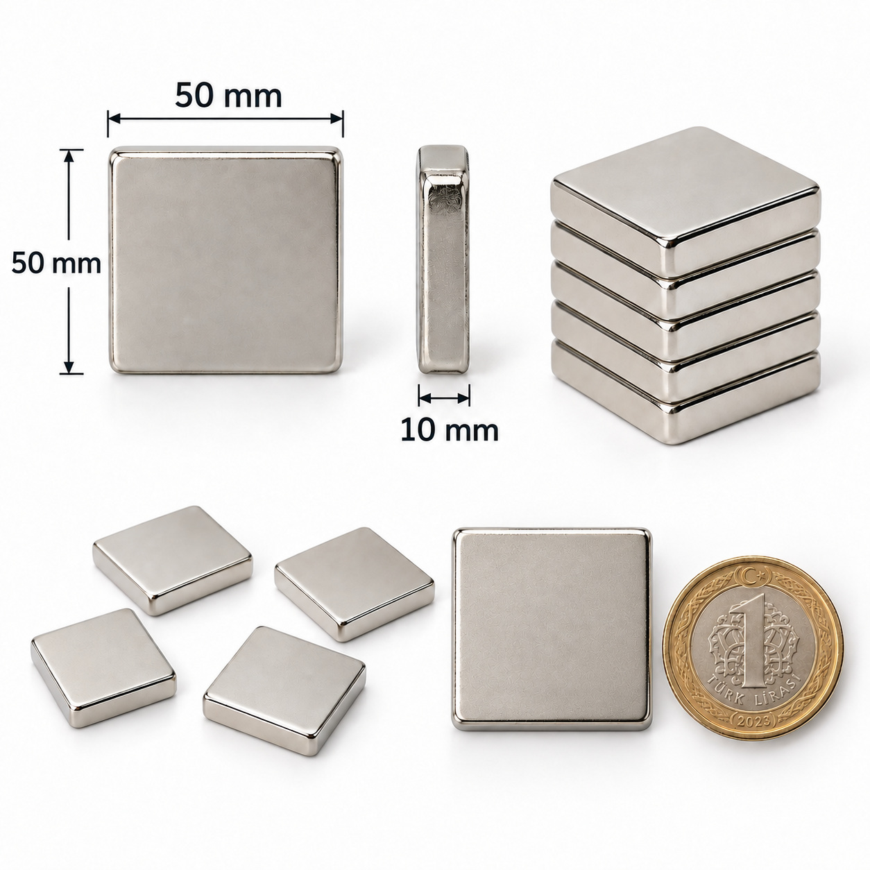 50x50x10 mm Dikdörtgen Nedoyum Mıknatıs