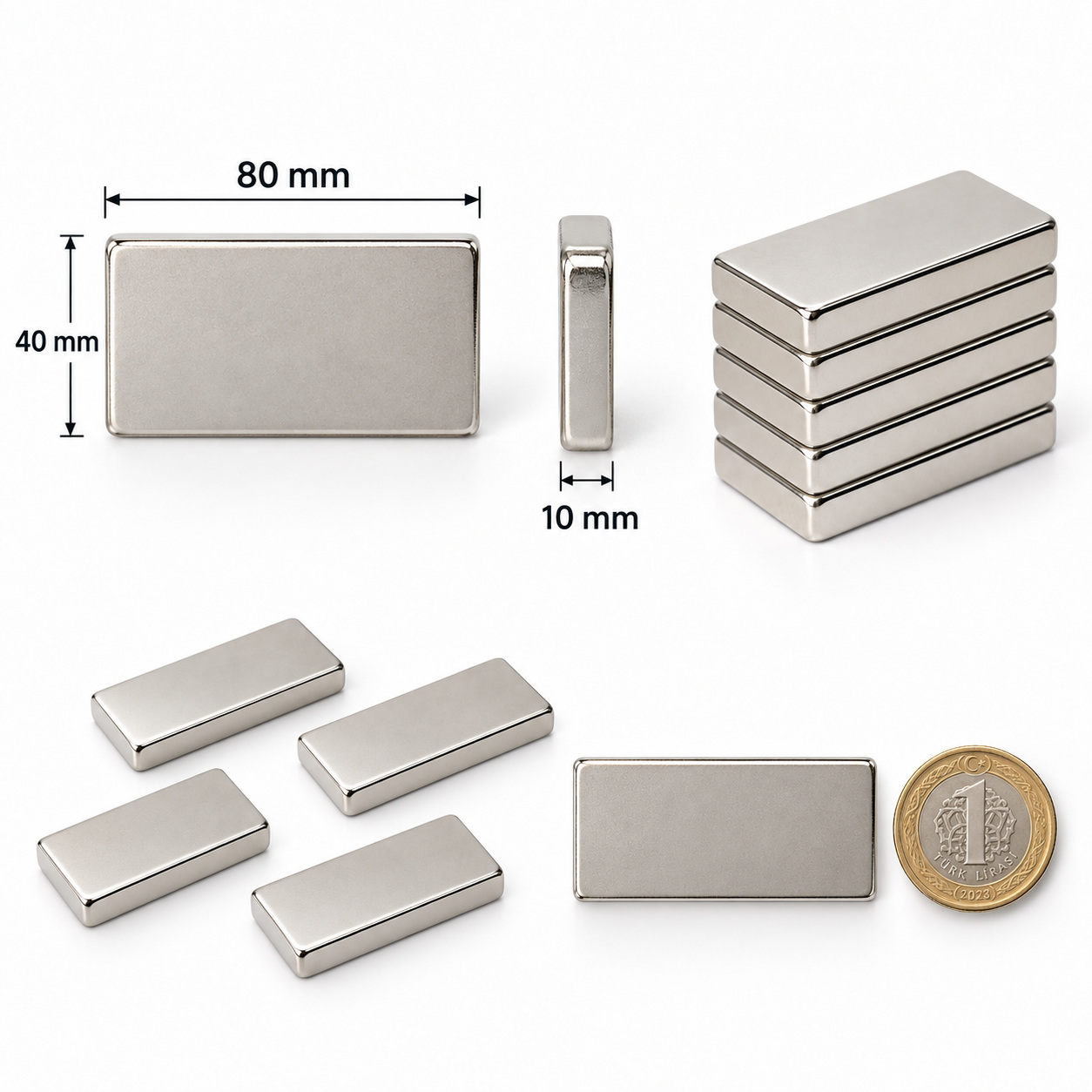 80x40x10 mm Dikdörtgen Nedoyum Mıknatıs
