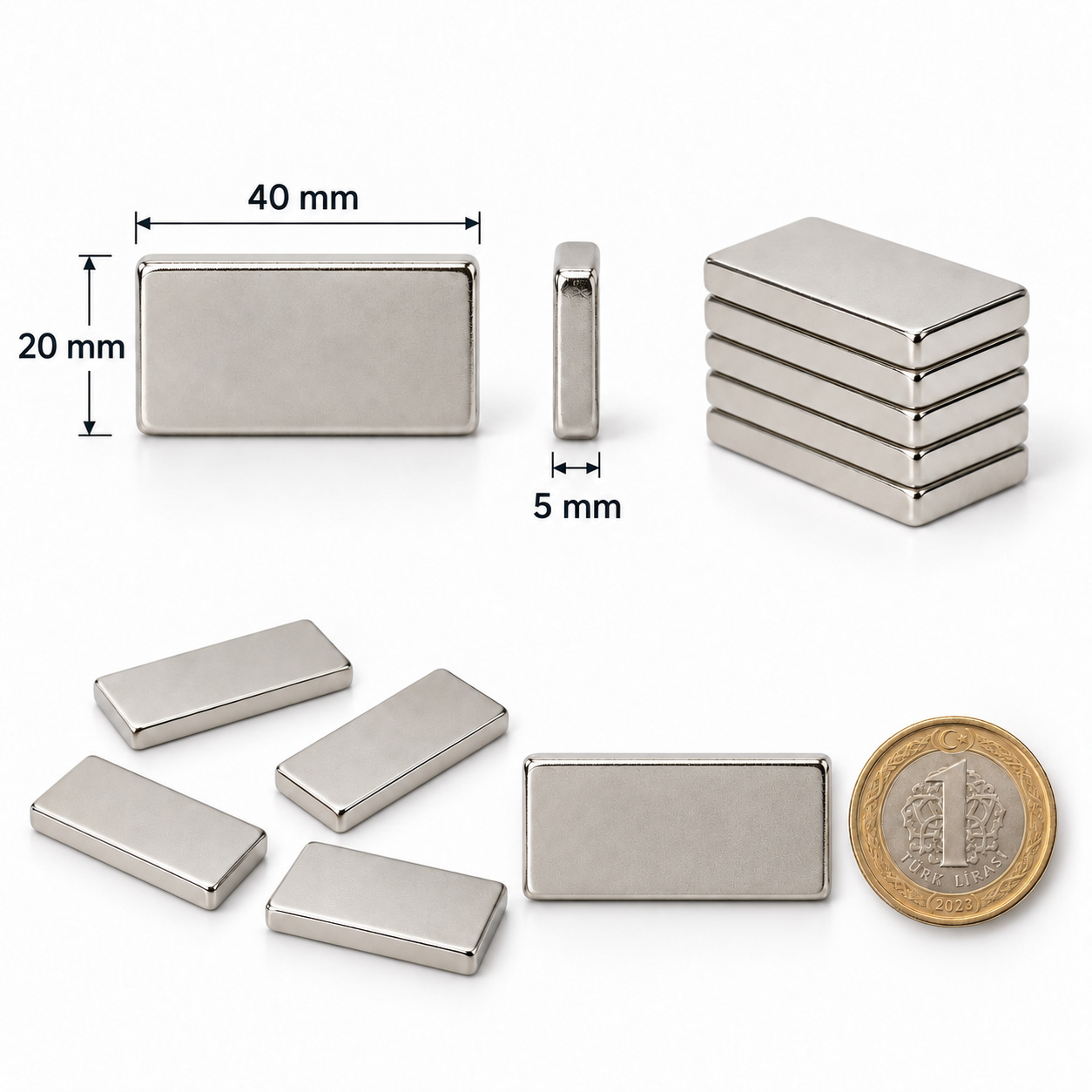 40x20x5 mm Dikdörtgen Nedoyum Mıknatıs