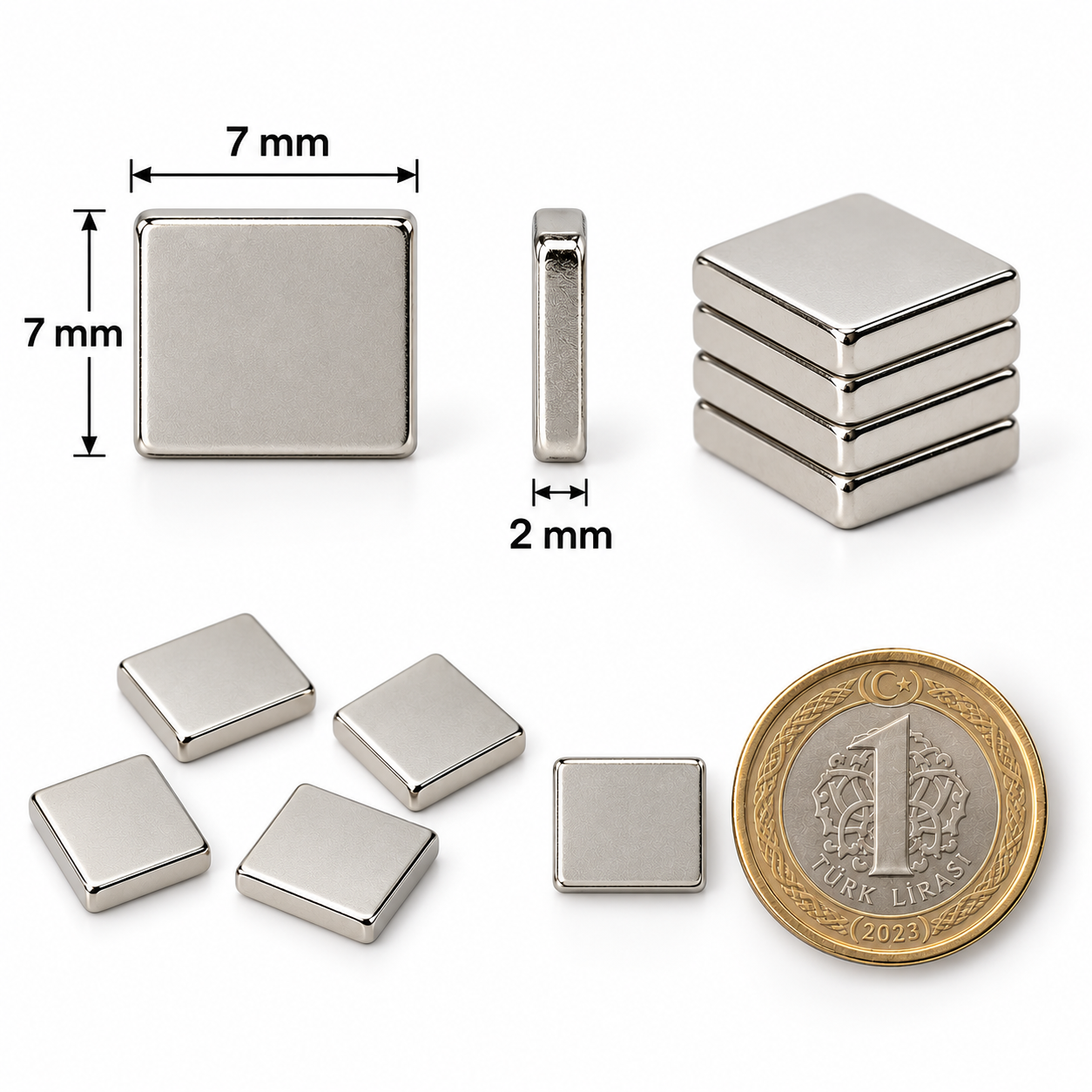 7x7x2 mm Dikdörtgen Neodyum Mıknatıs Boy 7mm En 7mm Kalınlık 2mm
