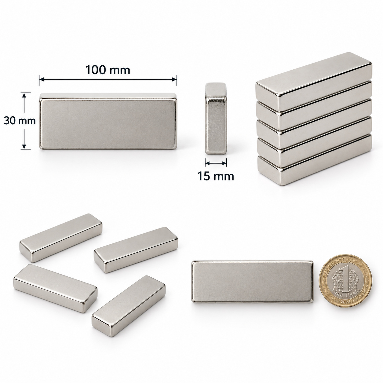 100x30x15 mm Dikdörtgen Nedoyum Mıknatıs