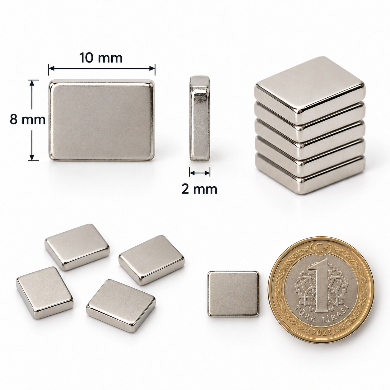 10x8x2 mm Dikdörtgen Nedoyum Mıknatıs