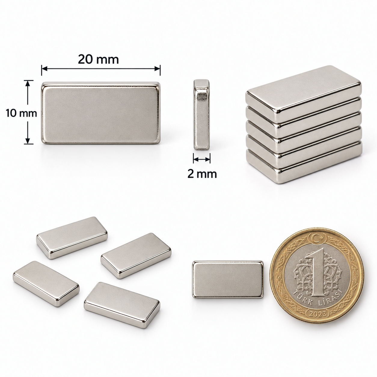 20x10x2 mm Dikdörtgen Nedoyum Mıknatıs