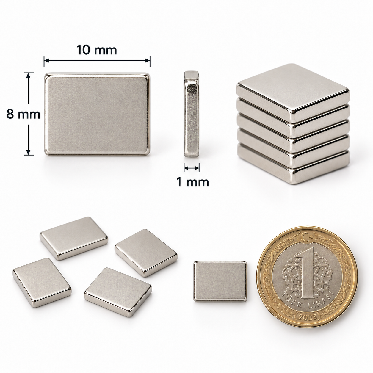 10x8x1 mm Dikdörtgen Nedoyum Mıknatıs