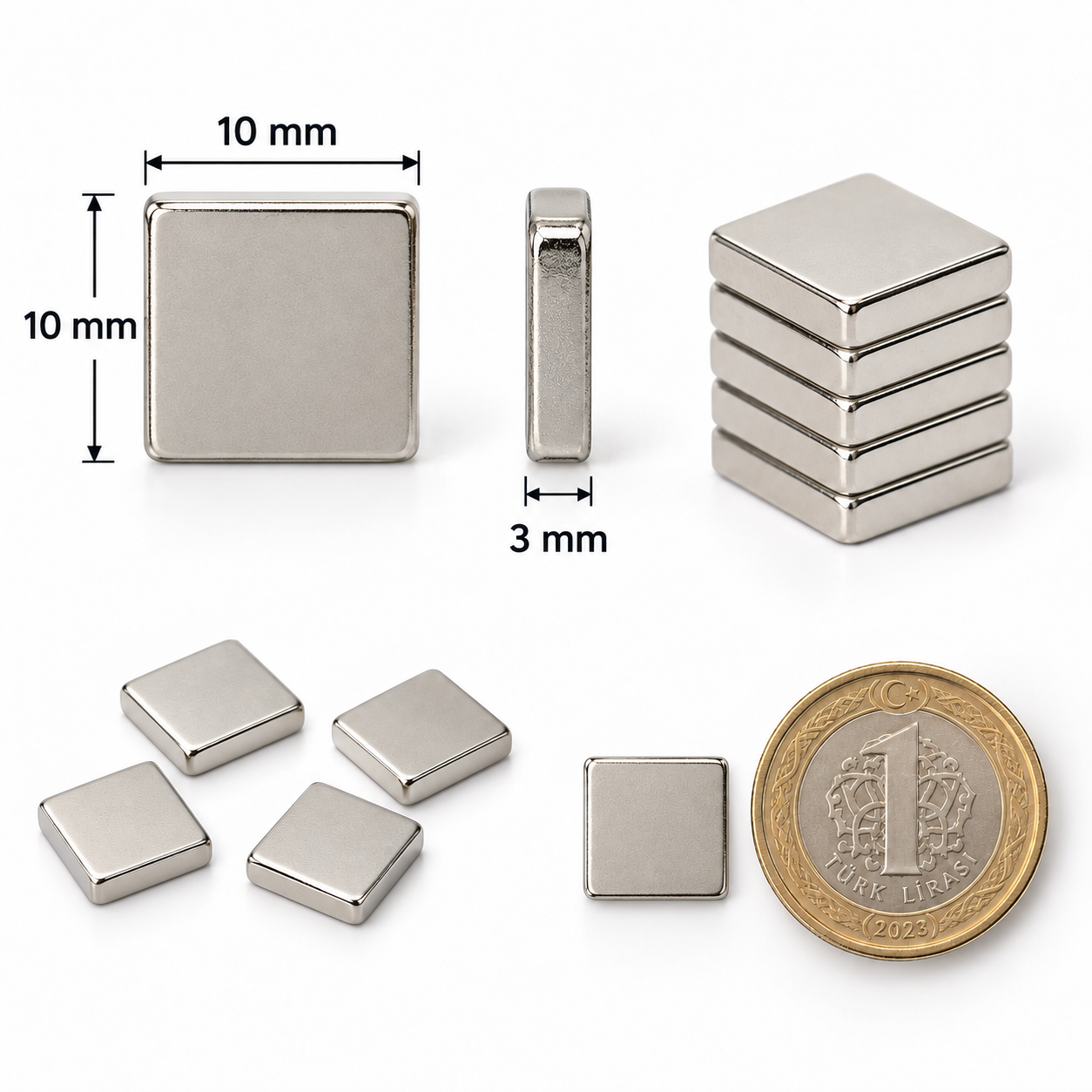 10x10x3 mm Dikdörtgen Nedoyum Mıknatıs