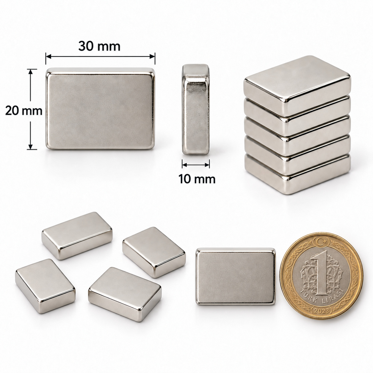 30x20x10 mm Dikdörtgen Nedoyum Mıknatıs
