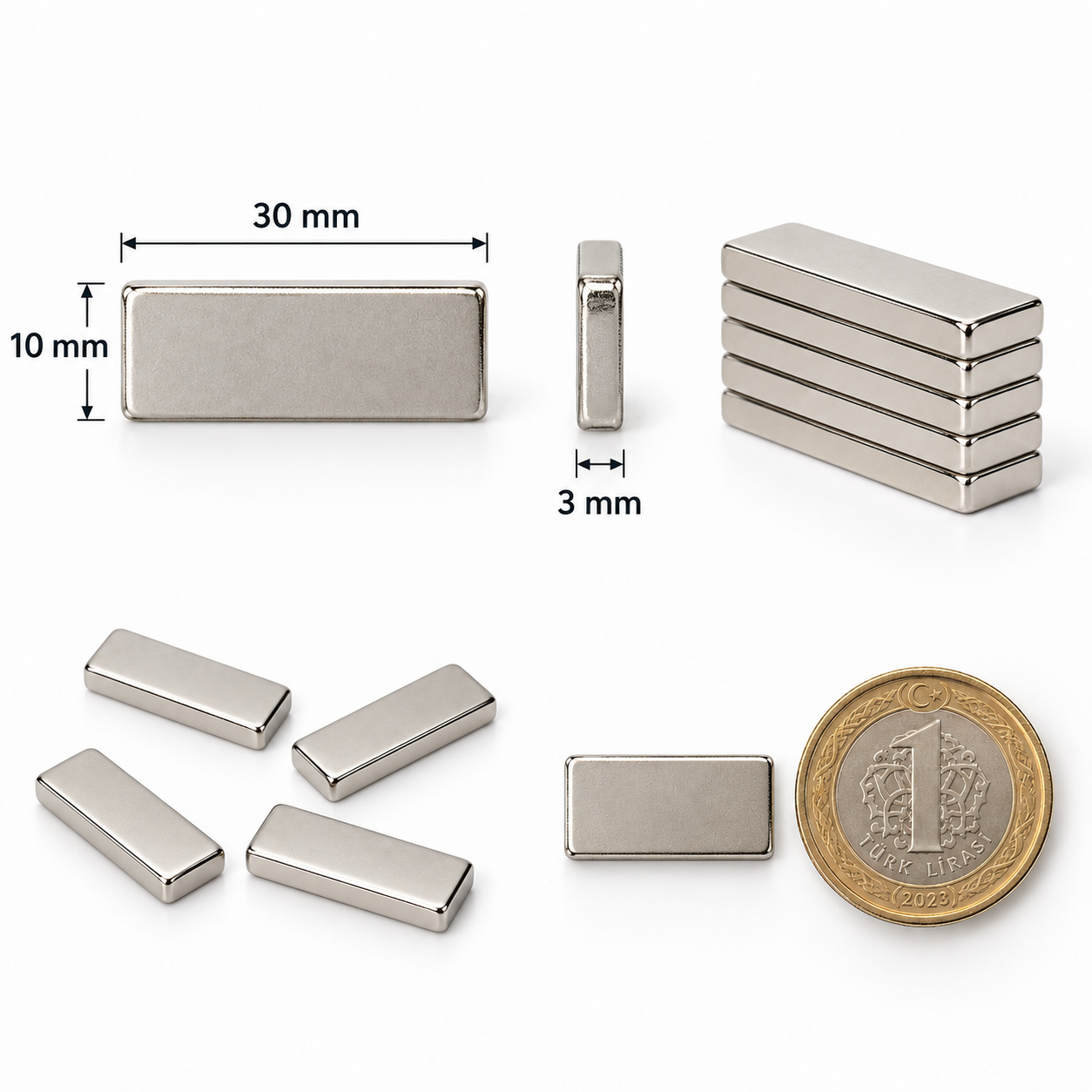 30x10x3 mm Dikdörtgen Nedoyum Mıknatıs