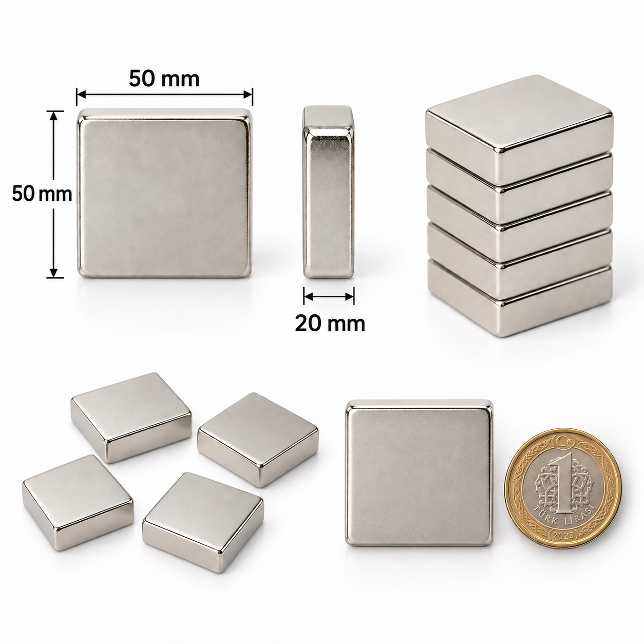 50x50x20 mm Dikdörtgen Nedoyum Mıknatıs