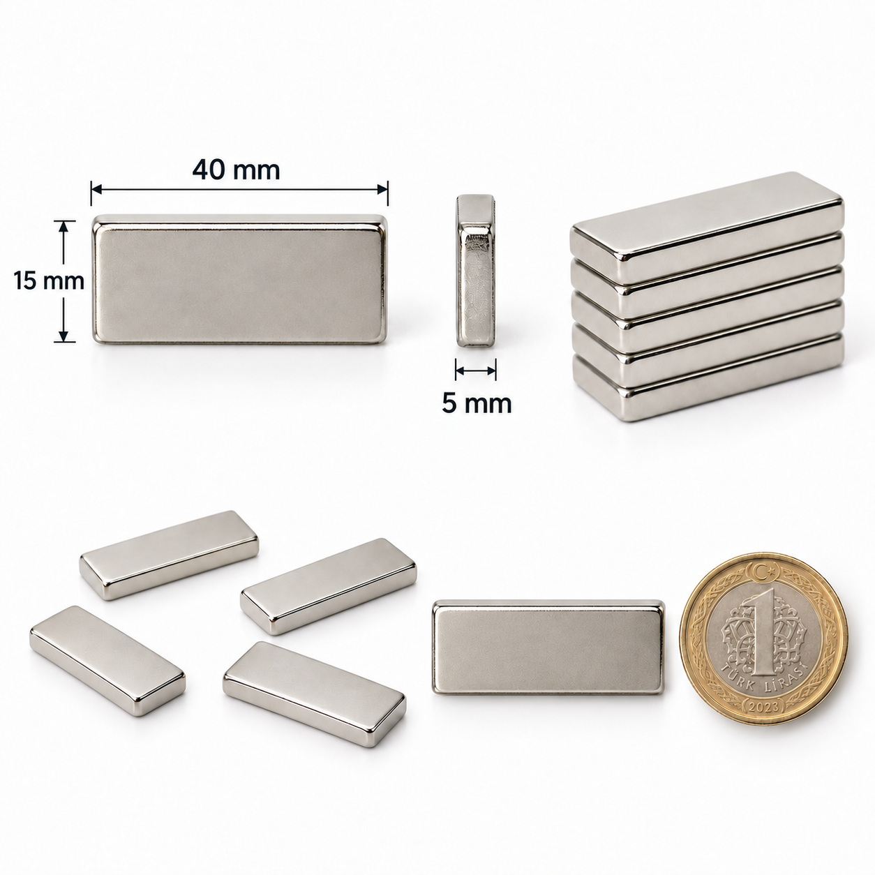 40x15x5 mm Dikdörtgen Nedoyum Mıknatıs