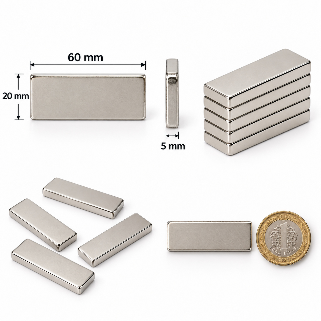 60x20x5 mm Dikdörtgen Nedoyum Mıknatıs