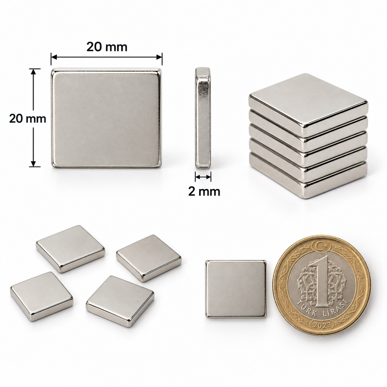 20x20x2 mm Dikdörtgen Nedoyum Mıknatıs