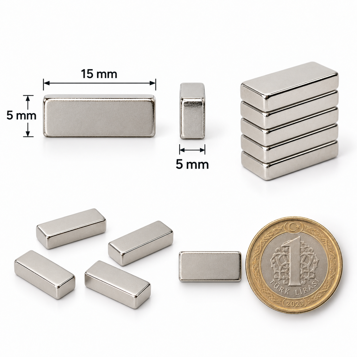 15x5x5 mm Dikdörtgen Nedoyum Mıknatıs