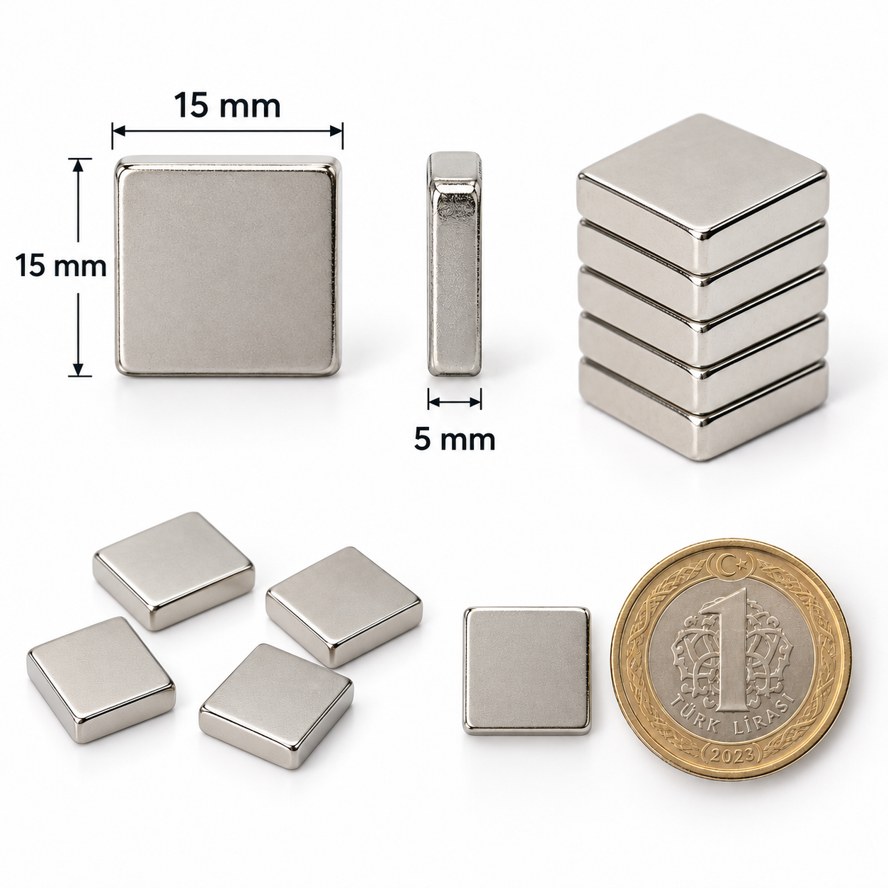15x15x5 mm Dikdörtgen Nedoyum Mıknatıs