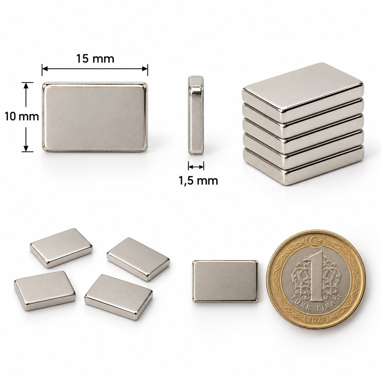 15x10x1,5 mm Dikdörtgen Nedoyum Mıknatıs