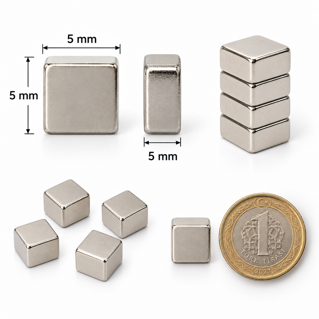 5x5x5 mm Dikdörtgen Neodyum Mıknatıs Boy 5mm En 5mm Kalınlık 5mm