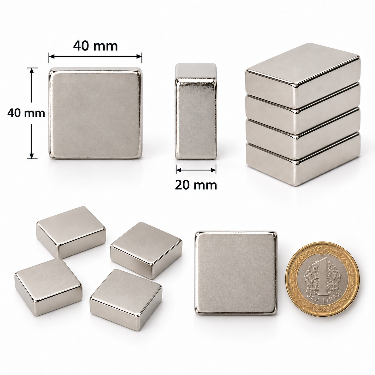 40x40x20 mm Dikdörtgen Nedoyum Mıknatıs