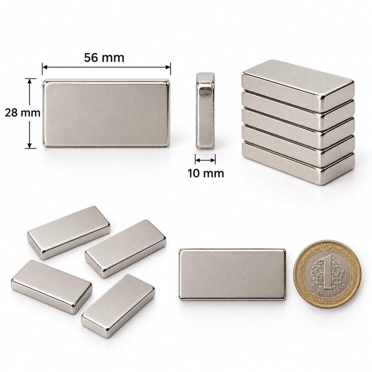 56x28x10 mm Dikdörtgen Nedoyum Mıknatıs