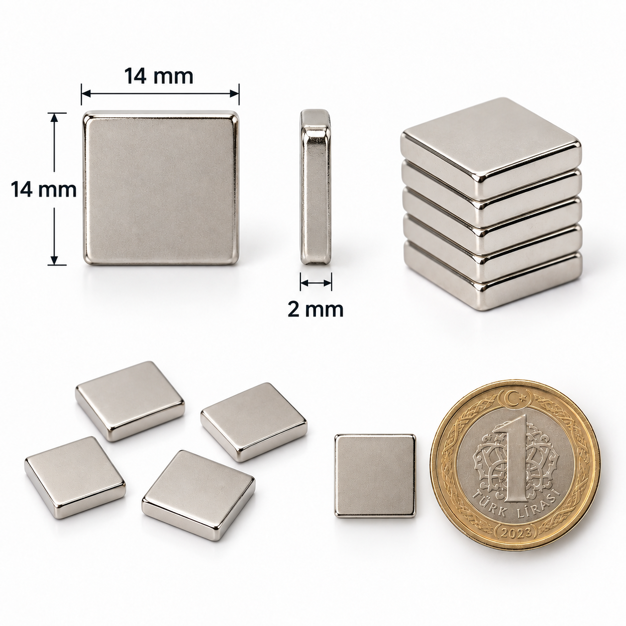 14x14x2 mm Dikdörtgen Nedoyum Mıknatıs
