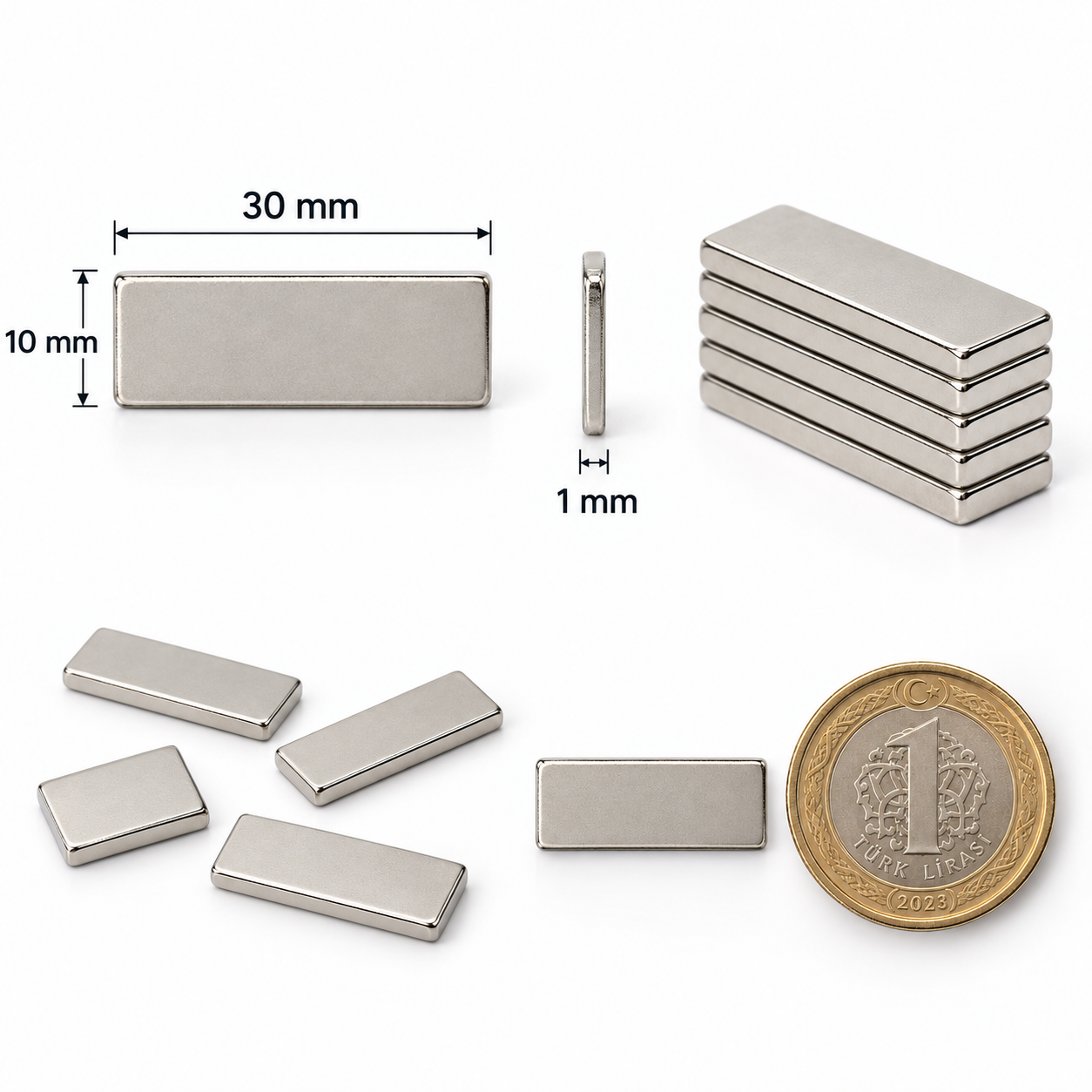 30x10x1 mm Dikdörtgen Nedoyum Mıknatıs