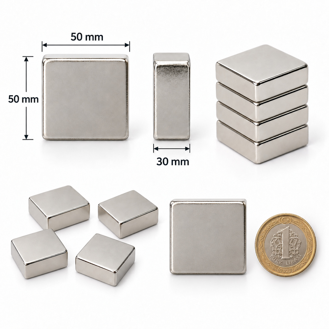 50x50x30 mm Dikdörtgen Nedoyum Mıknatıs