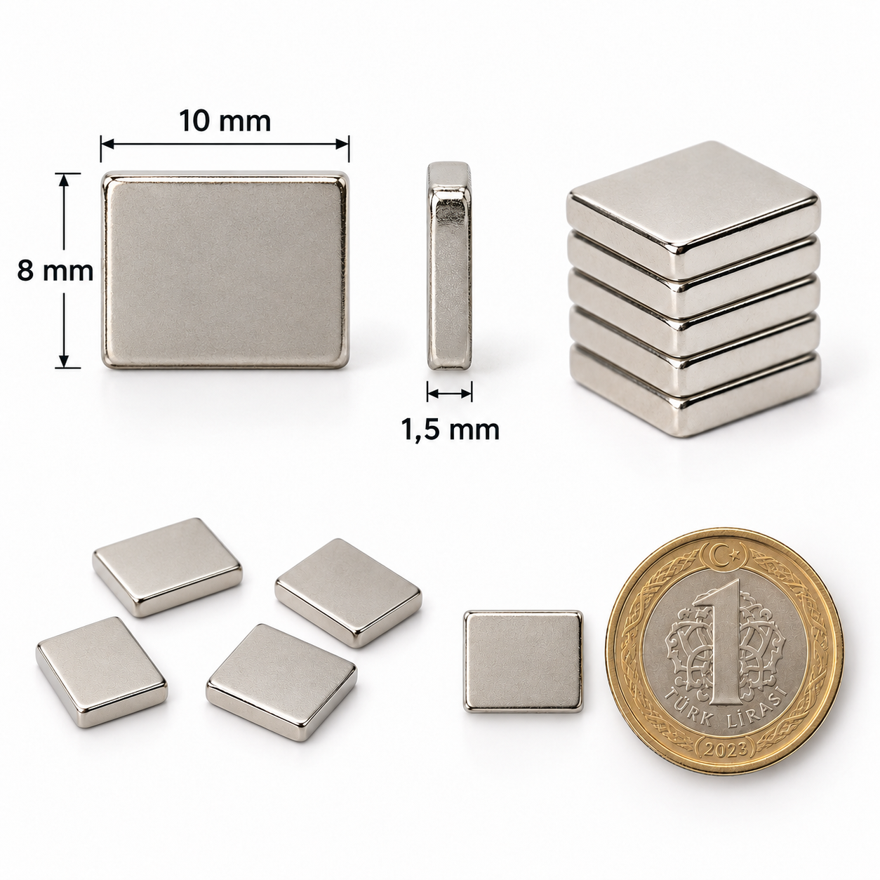 10x8x1,5 mm Dikdörtgen Nedoyum Mıknatıs