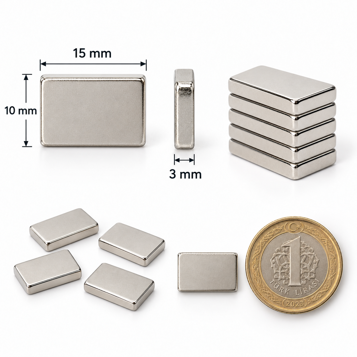 15x10x3 mm Dikdörtgen Nedoyum Mıknatıs