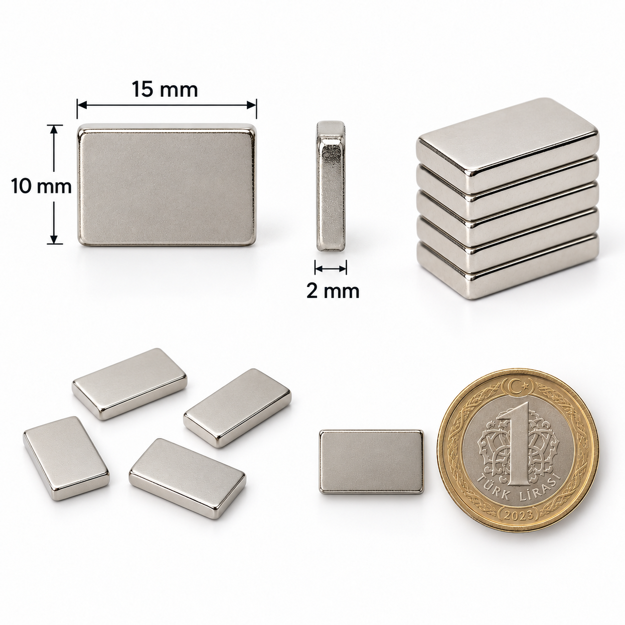 15x10x2 mm Dikdörtgen Nedoyum Mıknatıs
