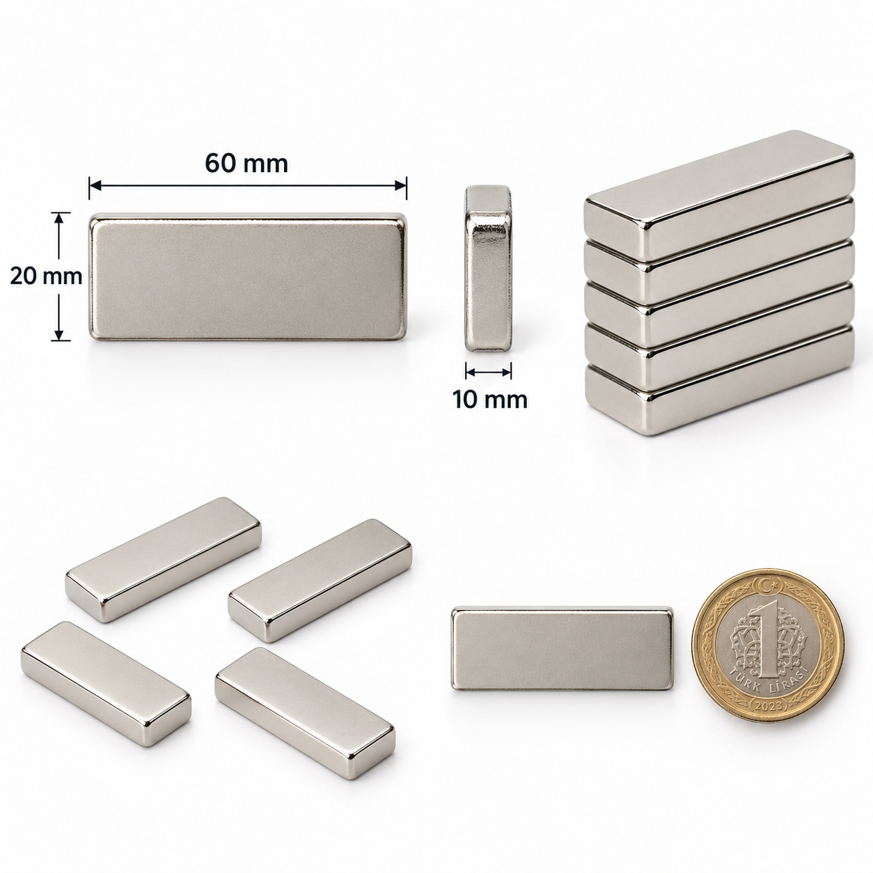 60x20x10 mm Dikdörtgen Nedoyum Mıknatıs
