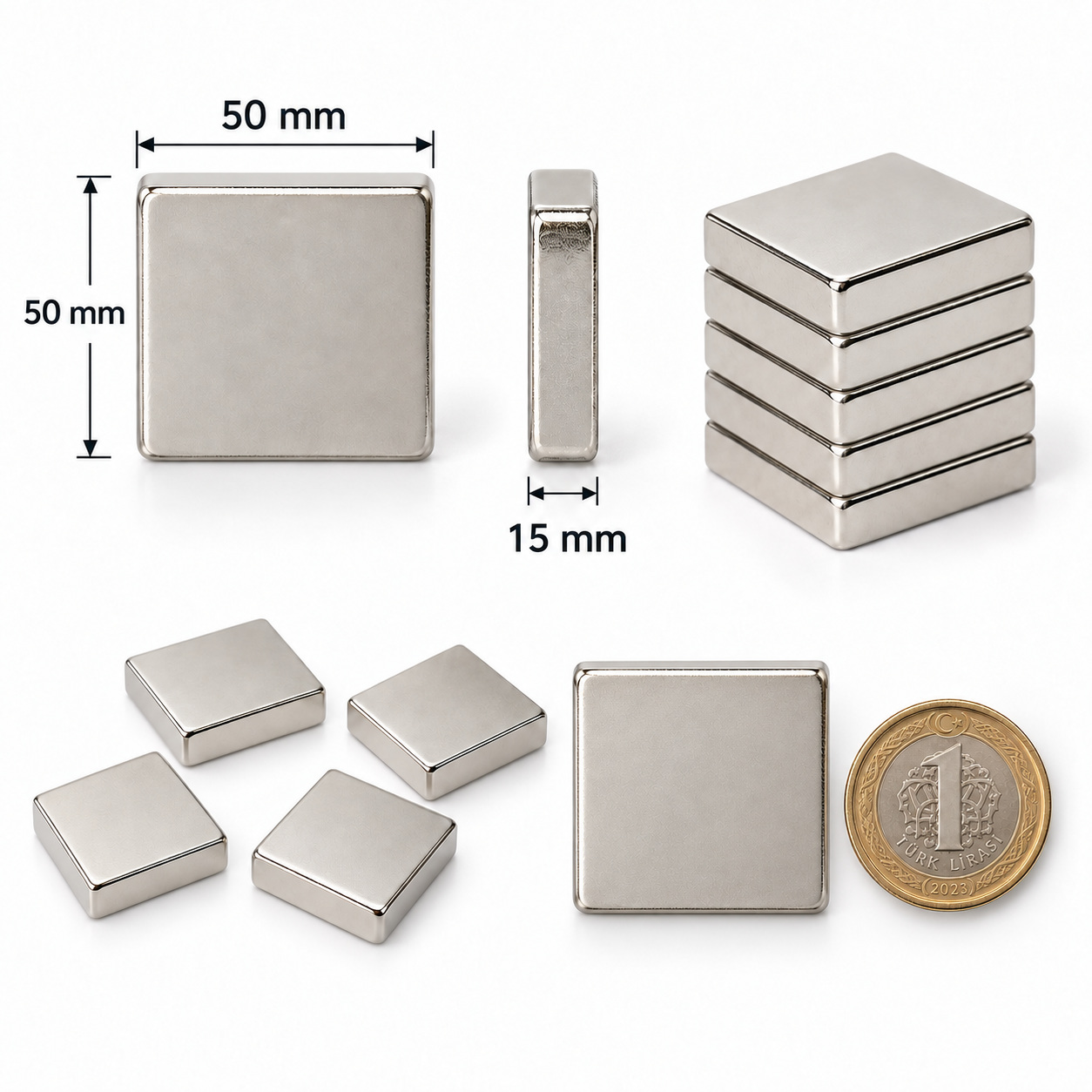 50x50x15 mm Dikdörtgen Nedoyum Mıknatıs