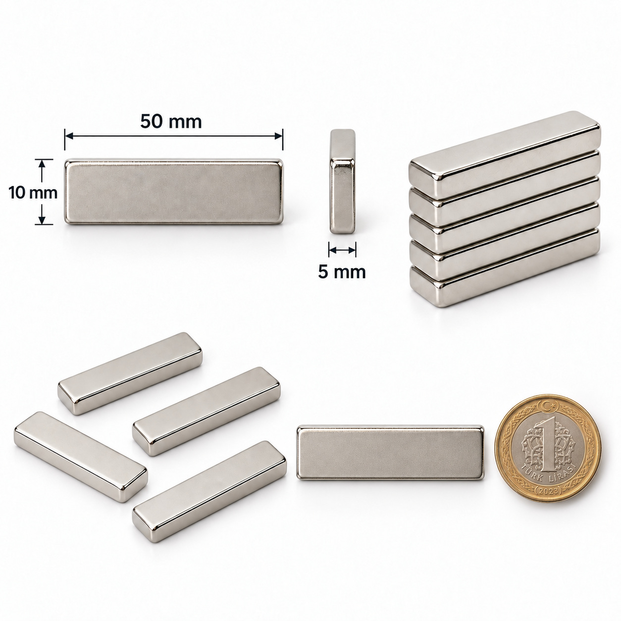 50x10x5 mm Dikdörtgen Nedoyum Mıknatıs