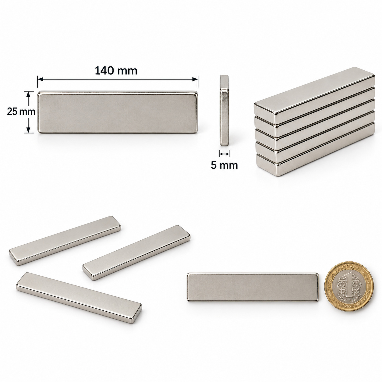 140x25x5 mm Dikdörtgen Nedoyum Mıknatıs