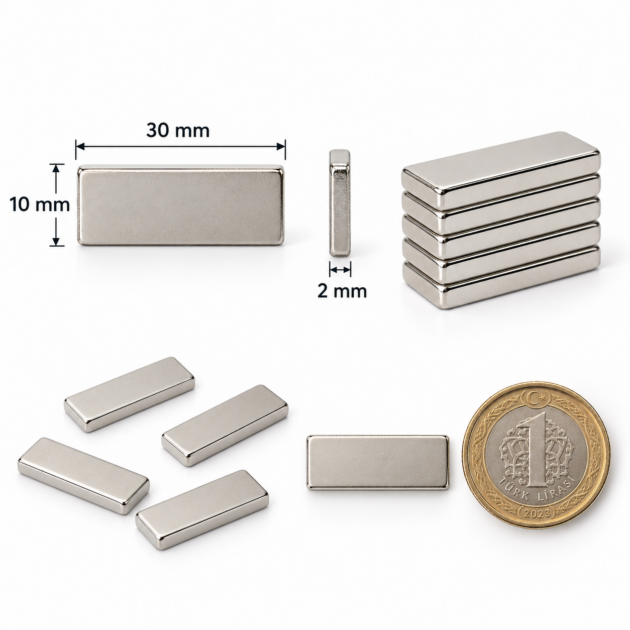 30x10x2 mm Dikdörtgen Nedoyum Mıknatıs