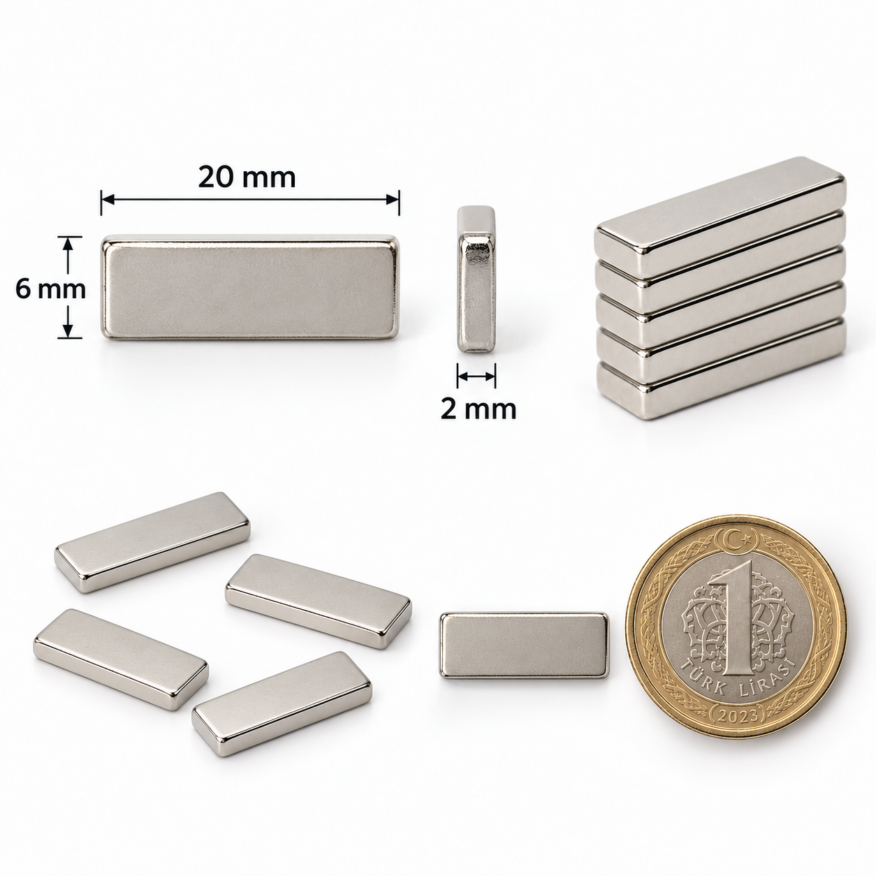 20x6x2 mm Dikdörtgen Nedoyum Mıknatıs