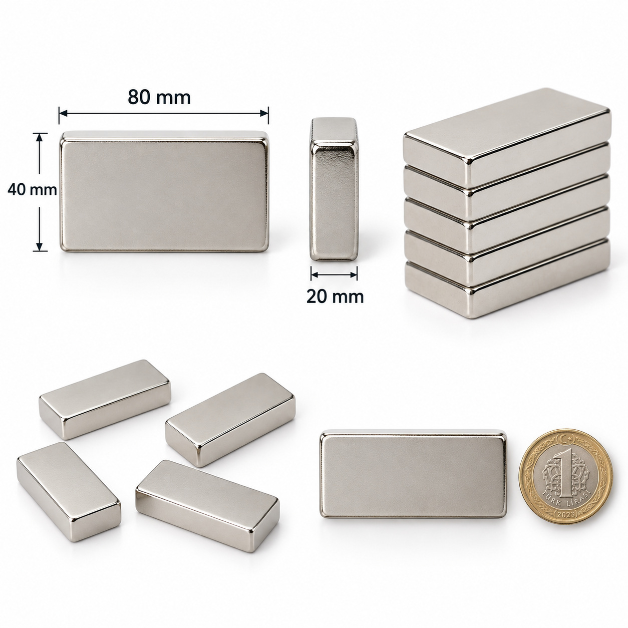 80x40x20 mm Dikdörtgen Nedoyum Mıknatıs