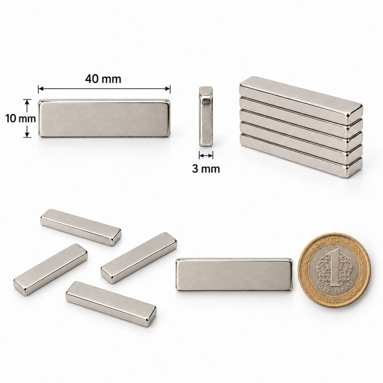 40x10x3 mm Dikdörtgen Nedoyum Mıknatıs
